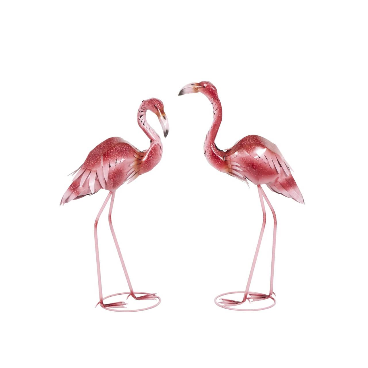 Tall Pink Ombre Textured Metal Flamingo Garden Sculpture Set
